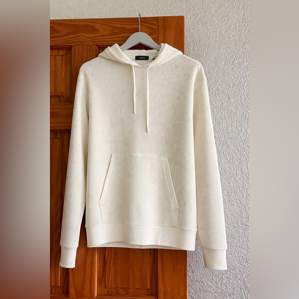 Theory Cream Ribbed Hoodie Sweatshirt